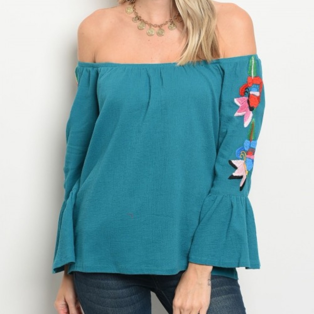 Teal Off Shoulder Top - Picture 1 of 2